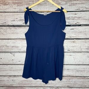 Sace‎ Navy Blue Romper Size Large Lightweight Tie Straps Shorts Side Zipper